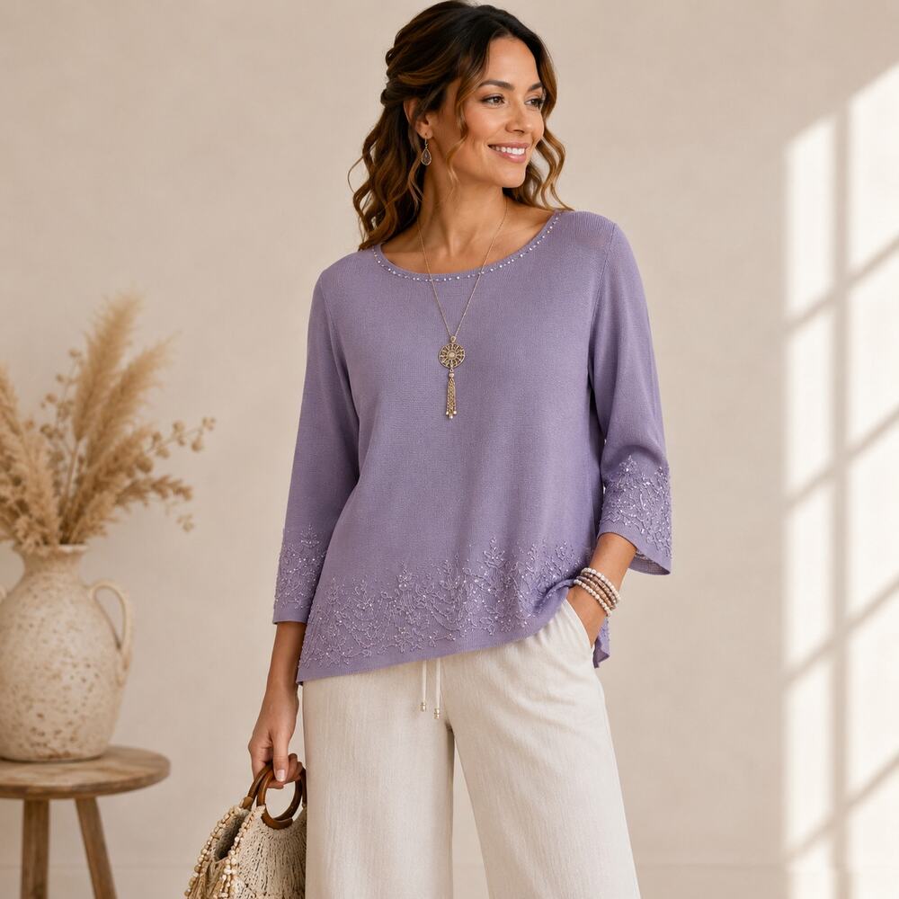 Adrianna Papell Evening Beaded Sweater Women's Size 1X Purple NWT $129 Party